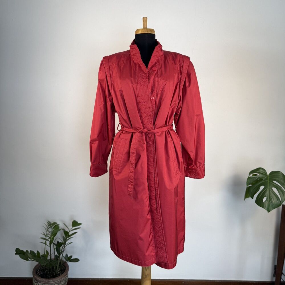 Vintage 80s J Gallery Red Trench w/ Zip Out Quilted Lining | Retro Gorp